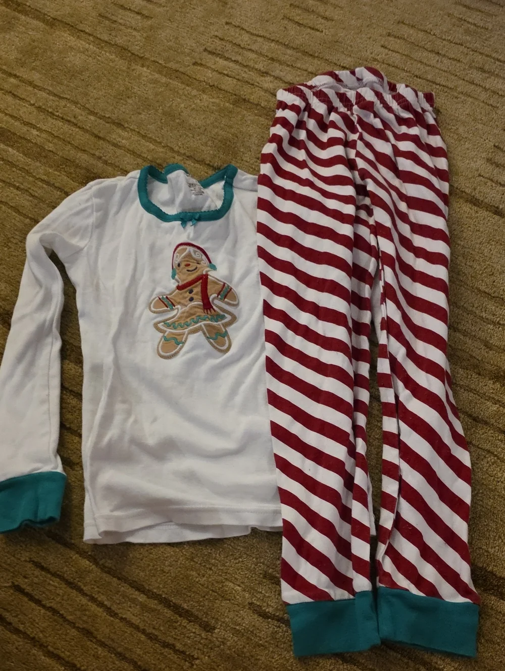 Gymboree Girls White Top & Red Stripe Pajama Set with Teal Trim